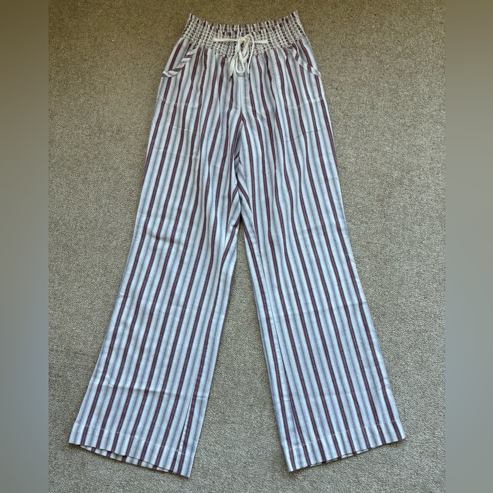 Ci Sono by Cavalini Striped Linen Blend Wide Leg Pants